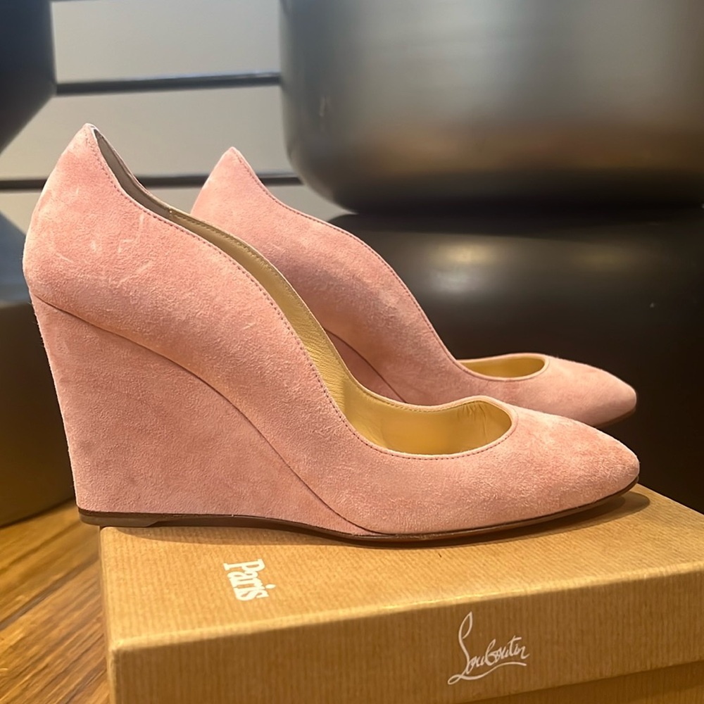 Pink suede wedges